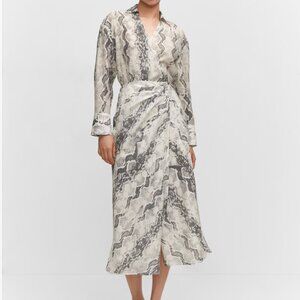 MANGO Women's Size 6 Off-White Snake Print Lyocell Wrap Midi Dress